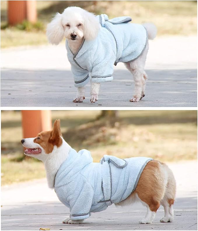 Dog Bathrobe, Microfiber Fast Drying Absorbent Hooded Bath Towel White for Puppy Small Medium Large Dog Cat (3XL, LightCyan)