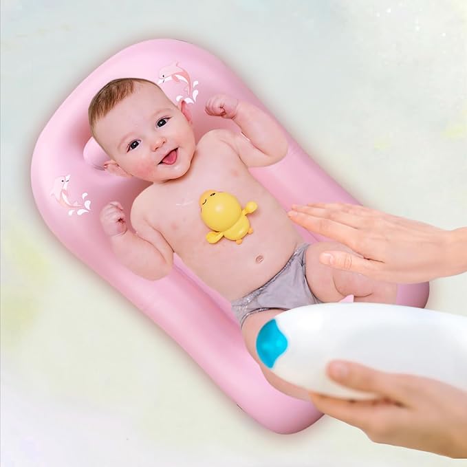 | Inflatable Baby Bathtub,Newborn Bathtub Seat for Infant,Non-Slip Baby Pool for Sitting up,Foldable Toddler Tub Shower,Portable Travel Bath for Kids 0-6 Year (B1019P, Animal Print)