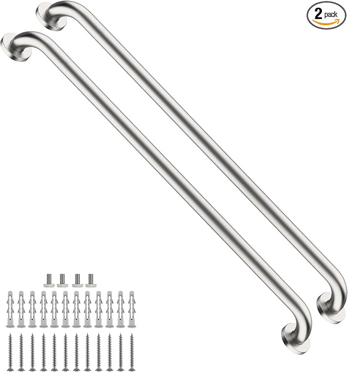 2 Pack 36 Inch Shower Grab Bars Satin Brushed Nickel, ZUEXT SUS304 Stainless Steel Bathroom Shower Balance Bar, Safety Hand Rail Support,Handicap Elderly Senior Assist Bath Grab Handle(1.25" Diameter)