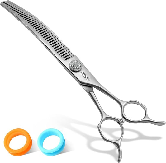 8.0'' Curved Chunkers Shears for Dog Grooming Professional Magic Pet Grooming Scissors Japan VG10 Steel 38 Teeth for Large Dogs (8 in, Curved Chunkers)