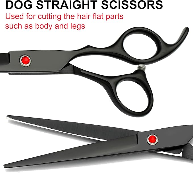 Dog Grooming Scissors Kit, Premium Stainless Steel Dog Shears with Curved Shears, Sharp Durable for Dogs Cats+Black 4 Piece