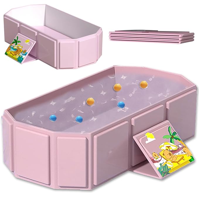 Baby Foldable Children's Bathtub, Portable Non-Slip Shower Tray for Kids, Toddler Bath Tub with Drain Plug, Boys and Girls Bathroom Water Pool, Cat and Dog Pet Wash Shower Basin (Pink)