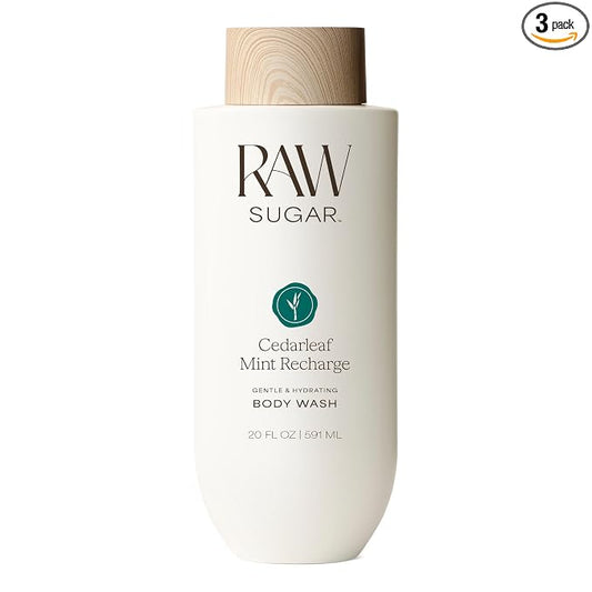 RAW SUGAR Cedarleaf Mint Recharge Gentle & Hydrating Body Wash, 20 Fl Oz (Pack of 1), Moisturizing & Invigorating Bath & Shower Gel, Vegan, Formulated without SLS/SLES & Parabens