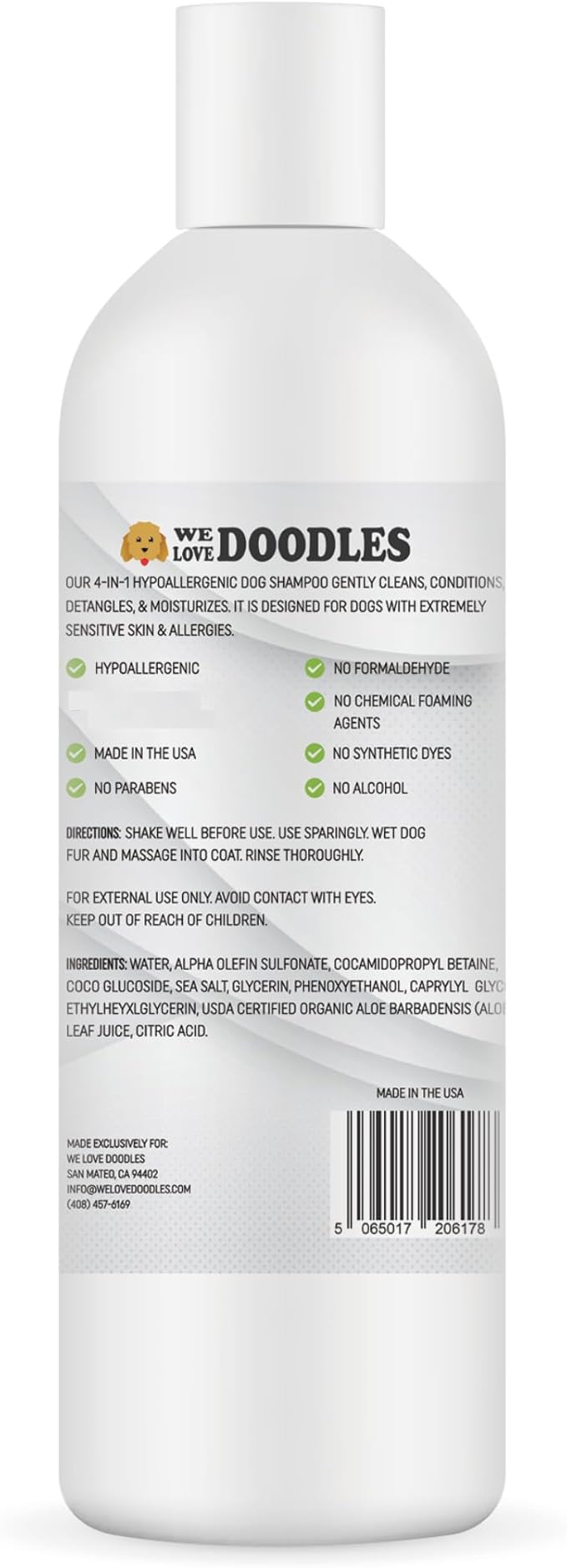 Dog Shampoo, Conditioner & Detangler - Best Shampoo for Goldendoodles, Poodles & Doodles Pet Hair - Hypoallergenic, Tearless, Sensitive Skin for Puppies & All Dog Breeds - Made in USA,16OZ (Unscented)