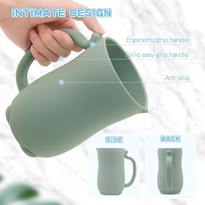mandoo Baby Bath Rinse Cup - Food Grade Silicone - Shampoo & Body Washing Rinser Cup for Kids with Easy Grip Handle to Rinse Baby Shampoo and Soap - Baby Essentials (Light Green)
