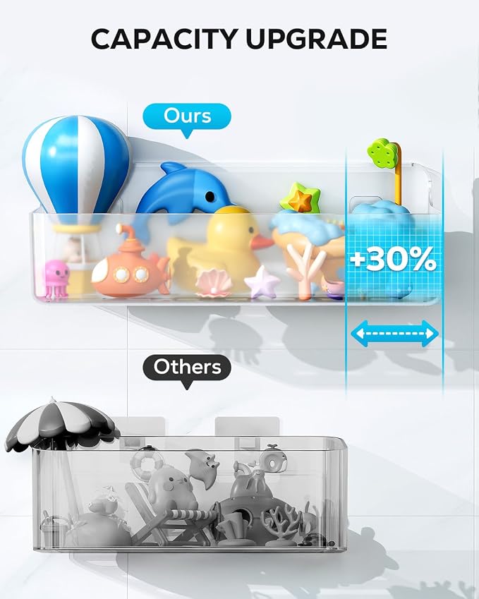 Nieifi Bath Toy Storage Holder, Bathtub Toy Storage, Large Capacity Bath Toy Organizer, Adhesive Shower Caddy for Bathroom, Clear (2 large + 1 small)