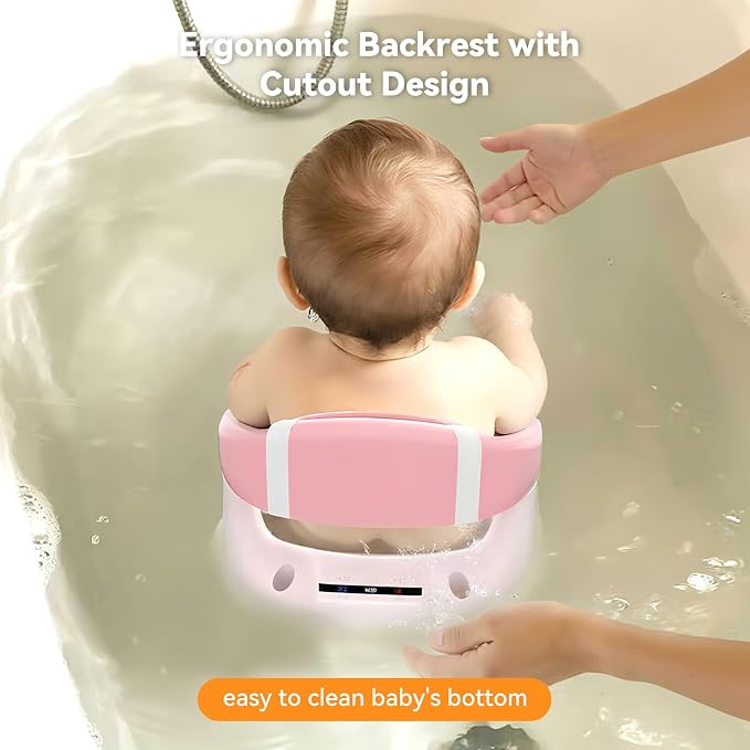 Baby Bath Seat for Babies 6 Months & Up - 360° Protection Bath Seats for Babies Sitting Up | Baby Bath Chair with Temperature Alert & Cushion | Toddler Bath Seat Newborn Infants Baby Bathtub Seat