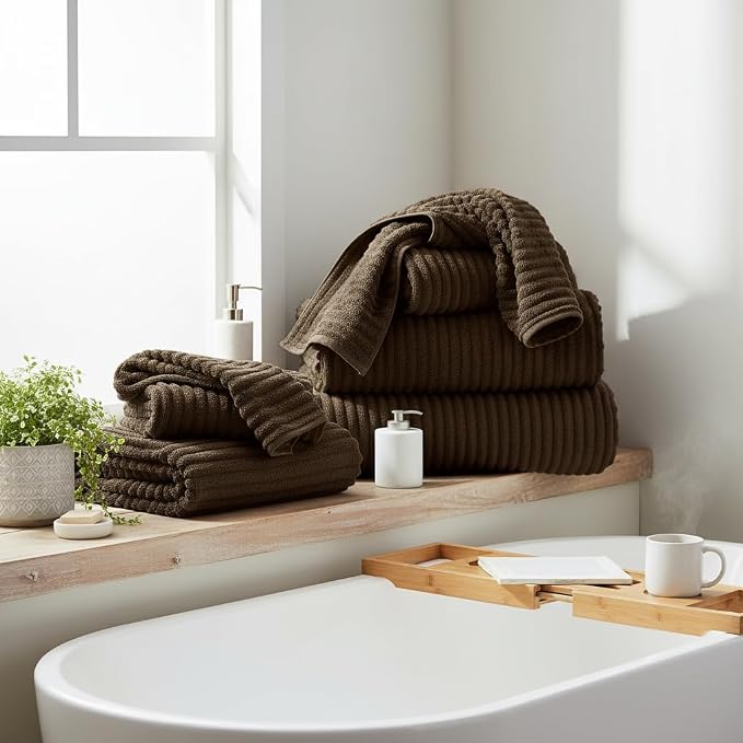 6-Piece Bath Towel Set(30"x60"), 2 Large Bath Towel Sheets, 2 Hand Towels and 2 Washcloths - Highly Absorbent Quick Dry Microfiber,Ultra Soft Towel Set for Bathroom (Brown