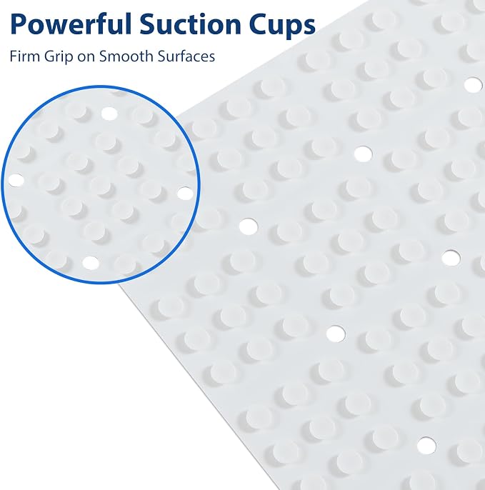 Webos Silicone Bath Mat with Suction Cups – Non-Slip Foldable Bathtub & Shower Mat, Durable & Quick-Dry Safety Tub Mat with Large Drain Holes for Families 28"x 14" White