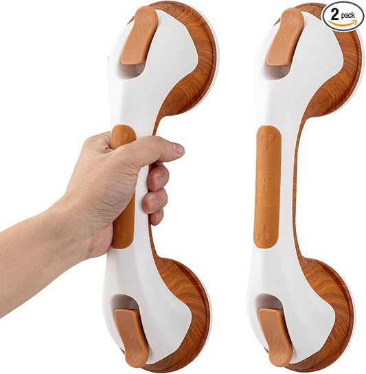 TAILI Shower Grab Bar, 2 Pack 12 Inch Suction Grab Bars for Bathtubs and Elderly, Shower Handle for Seniors Bathroom Safety Grip, No Drilling Removable,Wood Grain,G9