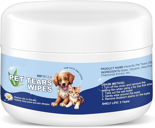 Dog Ear Wipes, Eye Wipes for Cats, Dog Tear Stain Remover Wipes, Pet Eye Wipes for Discharge and Crust (60pcs)