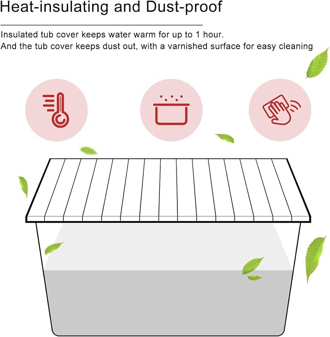 Bathtub Tray, Foldable Anti-dust Bathtub Cover Bath Insulation Cover, PVC Shutter Bath Lid Fit Most Tubs, Can Store Wine Glass, Books, Tablets, Cellphones