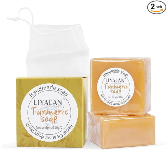 LIYALAN Turmeric Soap Bar 3.88 oz X 2Bars for Face Body Smooth Skin,Cleansing Natural Handmade Sensitive Skin Vegan Formula