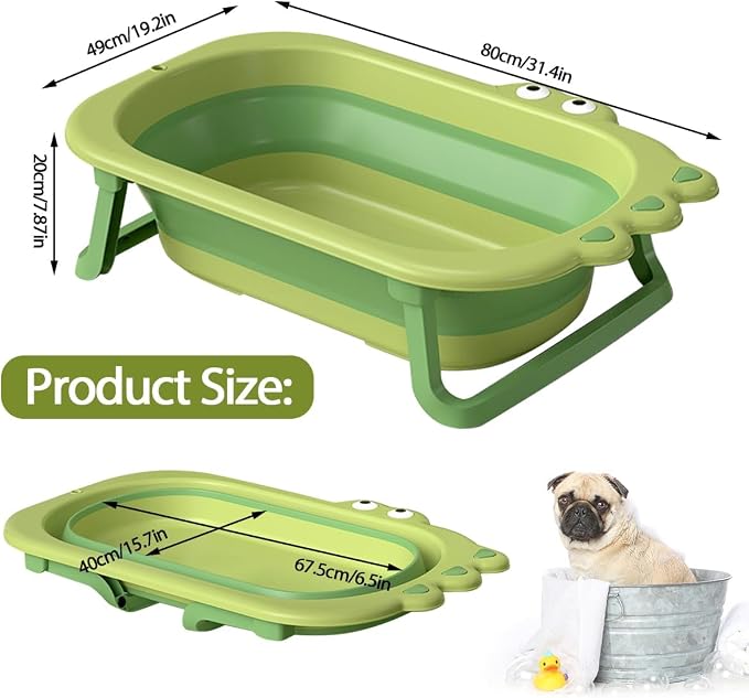 Dog Bath Tubs,31 inch Portable Folding Bathtub with Drainage Hole for Bathing/Shower,Dog Cat Swimming Pool Bathing Tub Washing Basin,Foldable Collapsible Pet Tub for Small Medium Pets-Green
