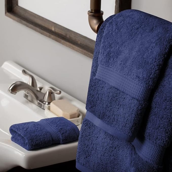 SUPERIOR Egyptian Cotton Ultra Plush & Absorbent, 3 Piece Set, Navy Blue | Quick Dry, Soft Luxury Towel Set, Bath Essentials, Guest Bath, Spa, 1 Bath, 1 Hand, 1 Face Towels, Madeline Towels