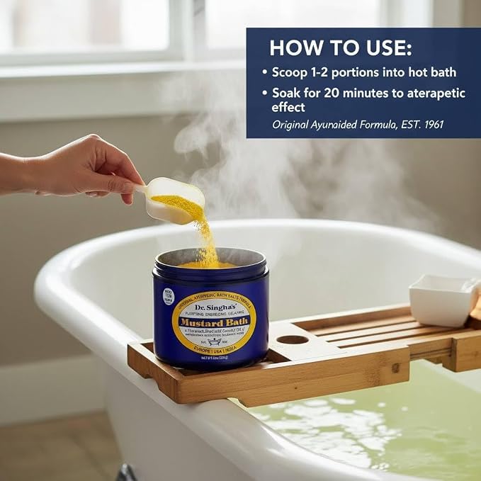 Dr. Singha's Mustard Bath Soak – Aromatherapy Bath Salts with Mustard Seed & Essential Oils for Muscle Relaxation, Stress Relief & Soothing – Epsom Salt Alternative, 8 oz