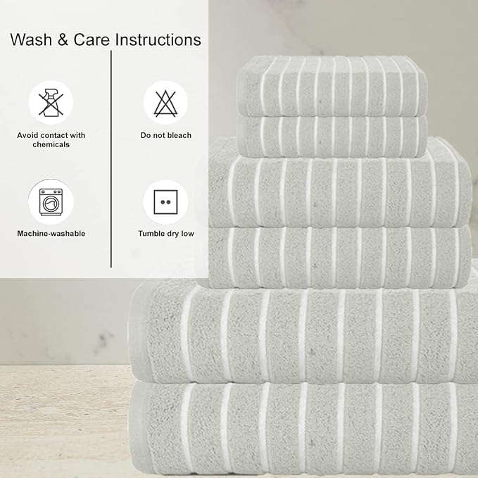 CASA COPENHAGEN Ecstatic 6Pcs 100% Egyptian Cotton Large Designer Towels Set- Grey Lilac, 600GSM, 2Bath 2Hand 2Washcloths, Bath Towels for Bathroom (Gift Set for Women & Men)