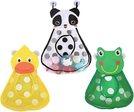 Ximimark 3 pcs Baby Bath Cute Duck Frog Mesh Net Toy Storage Bag with Strong Suction Cups, Bath Game Bag, Bathroom Organizer, for Kids Christmas, Halloween, Thanksgiving Day Gift