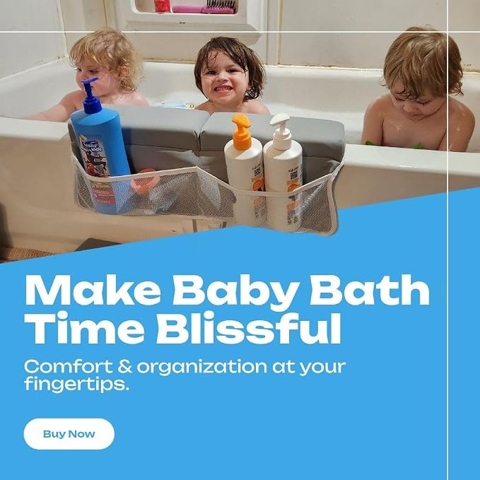 Bath Kneeler & Elbow Rest Pad Set, 2-Inch Thick,Memory Foam,Water-Resistant | Baby Bath Time Essentials Cushion and Bath Kneeling Pad for Bathing Baby With Bathtub Toy Organizer (Dark Gray)