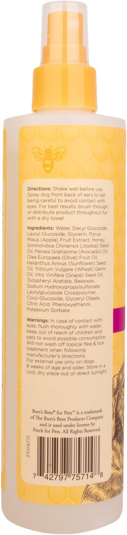Burt's Bees for Pets Waterless Shampoo Spray for Dogs, Apple & Honey, No-Rinse Dry Dog Shampoo for All Dogs and Puppies, pH Balanced, No Sulfates, Parabens, Phthalates, 10 Fl Oz - 6 Pack