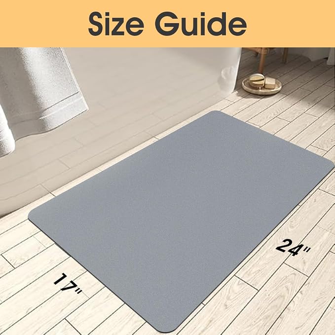 ACCUMTEK Non Slip Bath Mat, Thin Bathroom Rugs Fit Under Door, Quick Dry Bath Mats, Machine Washable Bath Rugs for Bathroom, Bathtub & Kitchen, Bathtub & Kitchen, Grey/Solid/24 x17