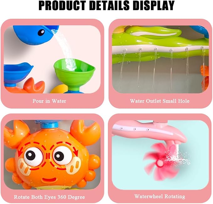 Baby Bath Toys for Kids Ages 1-3, Crab Bathtub Water Toys for Toddler 2-4, Mold Free Bath Toys W/ Suction Cup for Babies 6-12 Months Boys Girls Infant Gifts (Orange)