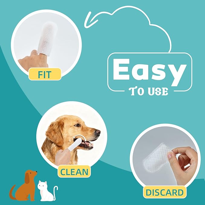 Teeth Cleaning Wipes for Dogs & Cats, Natural Formula Dog Finger Toothbrush Wipes Remove Plaque & Tartar Buildup, No-Rinse Disposable Dog Dental Care Finger Wipes(50 PCS)