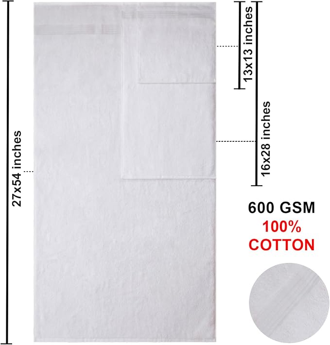 American Bath Towels 100% Cotton 6 Piece Turkish Towel Set, Ultra Soft Absorbent Bathroom Towels, 2 Bath Towel 2 Hand Towels 2 Washcloths, White