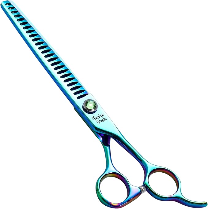 7.5'' Green Chunker Dog Grooming Scissors Pet Shears with Ergonomic Offest Handle and Simulated Emerald Screw 440C Grooming Scissors Trimming Shears Durable and Sharp