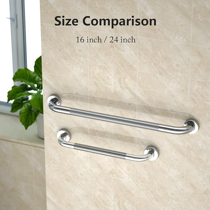 Anti Slip Shower Grab Bar 24 Inch, YuanDe Chrome Stainless Steel Bath Grab Bar, Knurled Bathroom Safety Rail, Shower Handrail Support, Handicap Elderly Injury Balance Assist Handles