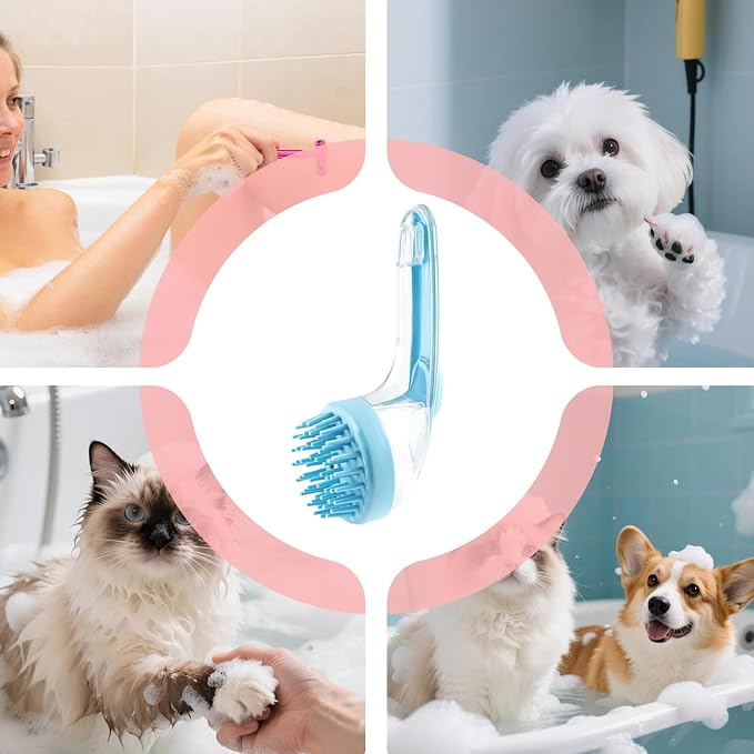 1PCS Pet Bath Brush with Soap Dispenser New 2 in 1 Shampoo Brush for Dogs Bath Dog Soap Brush Bathing Dog Grooming Massage Brushes for Long Short Haired Dogs Cats Pet Shower (Blue)