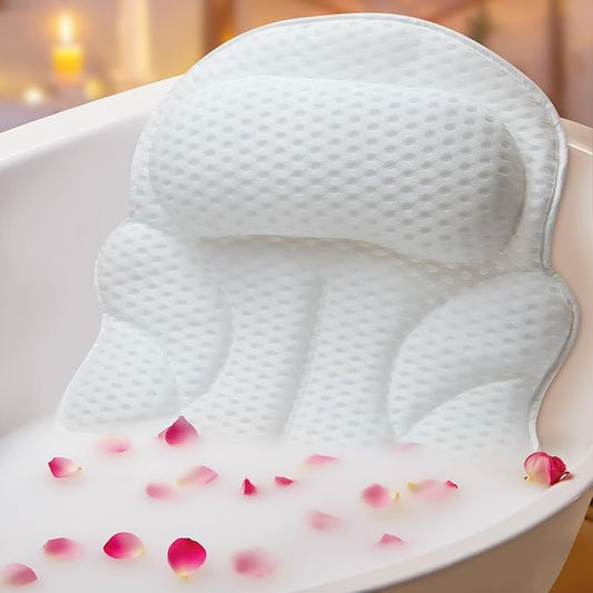 Bath Pillow Bathtub Pillow, Luxury Bath Pillows for Tub with Head, Neck & Back Support, 4D Air Mesh Bath tub Pillow with Extended Wings, Non-Slip Suction Cups Relaxing Spa Gift for Woman