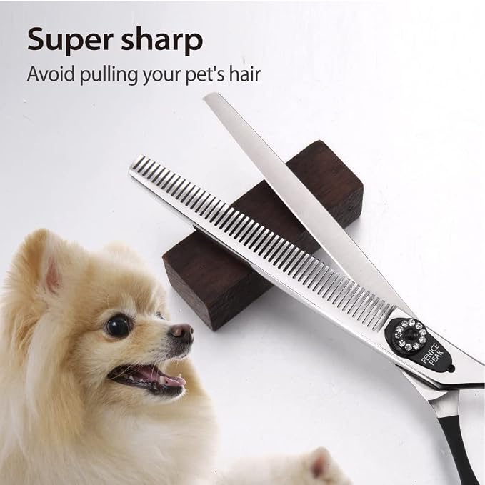 7.5'' Dog Thinning Scissors For Grooming 440C Stainless Steel Black Non-Slip Handle Sharp Blades Professional Pet Trimming Scissors for Cats Thinning Rate 35%