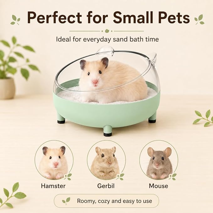 Meow&Woof Hamster Sand Bath Container, Large Sandbox Toilet Gerbil Batheoom, Tiny Chinchilla Dust Bathtub Sand Bath Box for Hamster Cage Accessories 5.2 Inch-Light Green