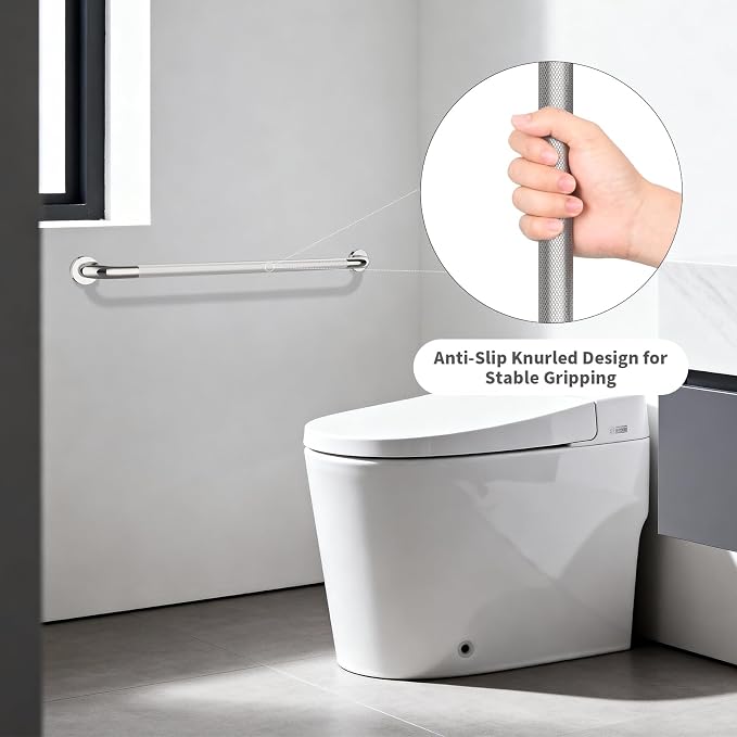 Chrome Grab Bar 40 Inch, iHansee Anti-Slip Bathroom Grab Bar w/Knurled Grip, Stainless Steel Safety Handrail for Toilet Bathtub Shower, Wall Mounted Matte Black Handicap Bars Handle for Senior Elderly