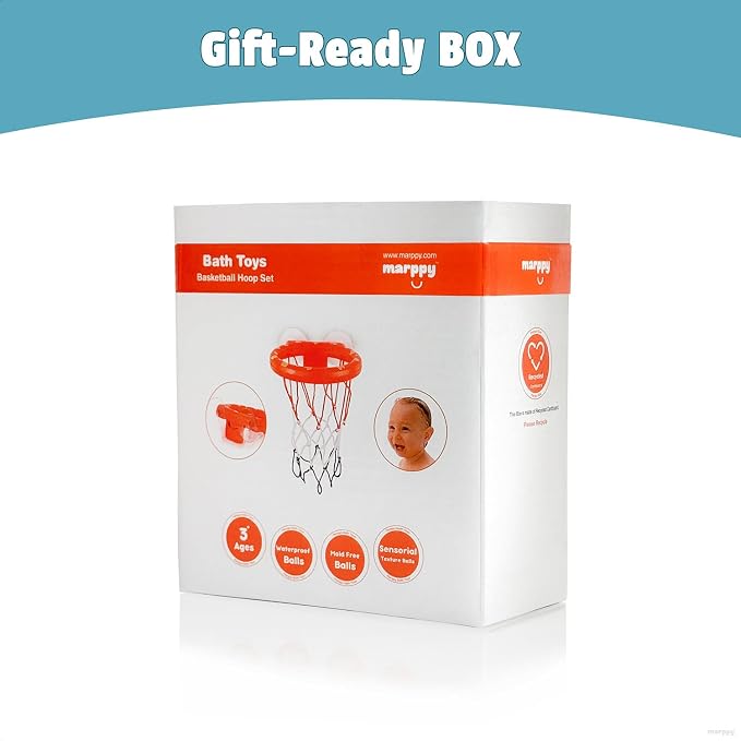 MARPPY Bath Toys - Bathtub Basketball Hoop for Toddlers Kids with 4 Mold-Free Balls & Strong Suction Cup Basketball Hoop | Shower Toys and Fun Toddler Bathtub Toys for Boys or Girls