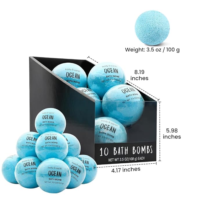 Bath Bombs for Women, BODY & EARTH 10 X 3.5 oz Ocean Bath Bomb Gift Sets Essential Oils Handmade Birthday Gift Idea for Family, Women, Men, Mother's Day Gifts for Women