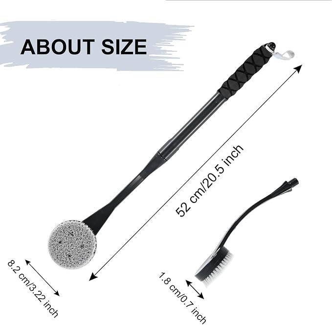 Gobiteli Back Scrubber for Shower,20.5" Long Handle Shower Brush for Body for Deep Clean,Back Brush for Shower for Men Women(Black)