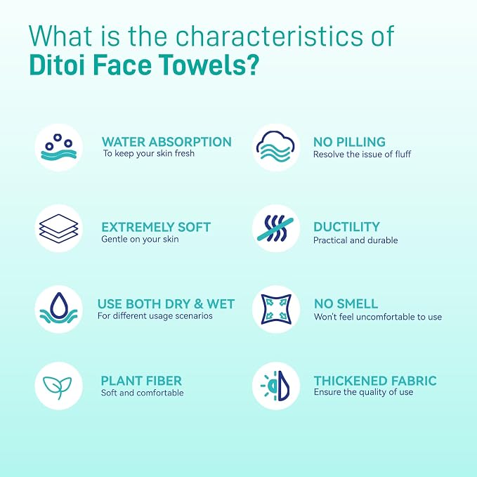 Ditoi Face Towels XXL,Soft Disposable Facial Towels-Travel Essentials | 10"×12" Thick Face Cloths for All Skin Types, Dry Wipes for Skincare, Makeup Removal and Cleansing, 45 Count,Travel Pack