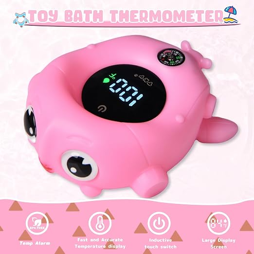 Baby Bath Thermometer - Digital Floating Water Thermometer with LED Display & Color Temperature Alerts, Rechargeable Bath Toy for Infant Bathtub Safety, Newborn Bath Essentials Gift