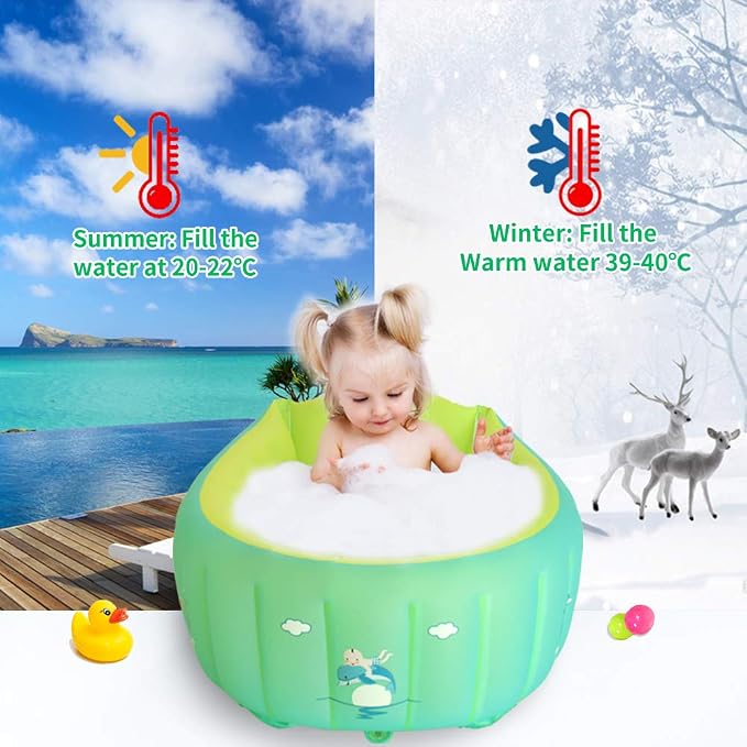 | Inflatable Baby Bathtub,Newborn Bathtub Seat for Infant,Non-Slip Baby Pool for Sitting up,Foldable Toddler Tub Shower,Portable Travel Bath for Kids 0-6 Year (Multi, Animal Print)