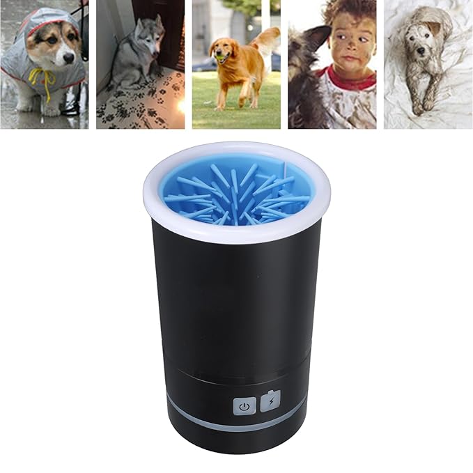 Automatic Dog Cleaner Cup, USB Rechargeable, Portable Electric Foot Washer for Small to Medium Dogs Cats, Black White