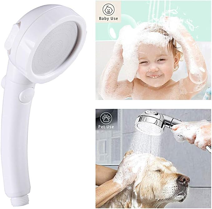 KAIYING Drill-Free High Pressure Handheld Shower Head with ON/OFF Pause Switch 3 Spray Modes Water Saving Showerhead, Detachable Shower-Head, (G:Shower Head (White)+Bracket+Hose)