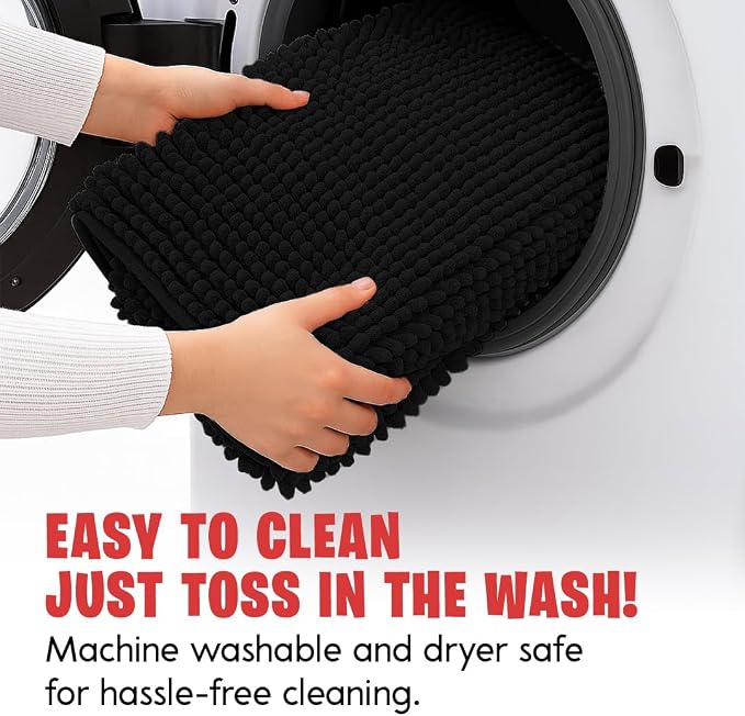 MUDGUARD MAT® Dog Door Mat for Muddy Paws, Super Absorbent Microfiber, Non-Slip Indoor Mat, Quick-Dry Chenille Rug for Pets & Entryway, Machine Washable, Black 19" x 30"