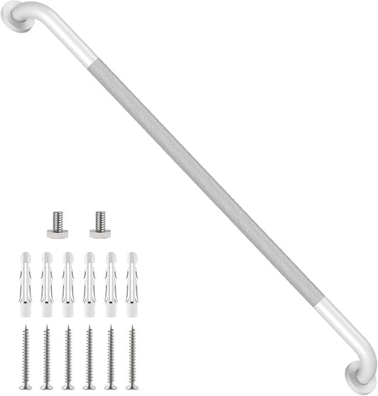 42 Inch White Shower Grab Bar w/Anti Slip Knurled Grip, ZUEXT Stainless Steel Bath Grab Bar,Bathroom Balance Bar, Wall Mount Safety Handrail Support, Handicap Injury Elderly Senior Assist Handle