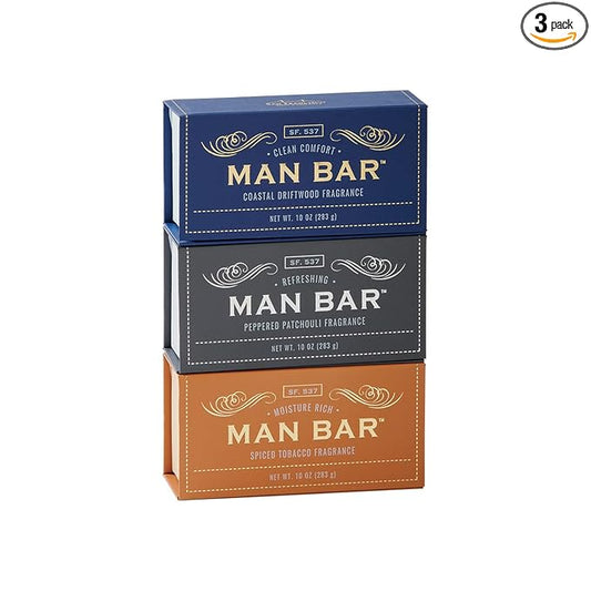 San Francisco Soap Company Man Bar 3-Piece Gift Set featuring all new scents: Coastal Driftwood, Peppered Patchouli, and Spiced Tobacco - GREAT GIFT - No Harmful Chemicals - Good for All Skin Types