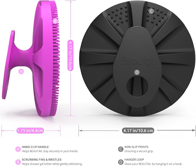 Silicone Body Scrubber 2 Pack, BEAUTAIL Gentle Bristles Shower Bath Brush, Lather Nicely, Soft Massage Body, More Hygienic Than Loofah, Gentle Exfoliating for Sensitive Skin, Purple+Black
