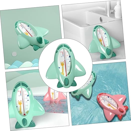 Toyvian Bath Thermometer Green Cartoon Plane Shape Accurate Water Temperature Reading Safe for Newborn Shower and Bath Easy to Use Material