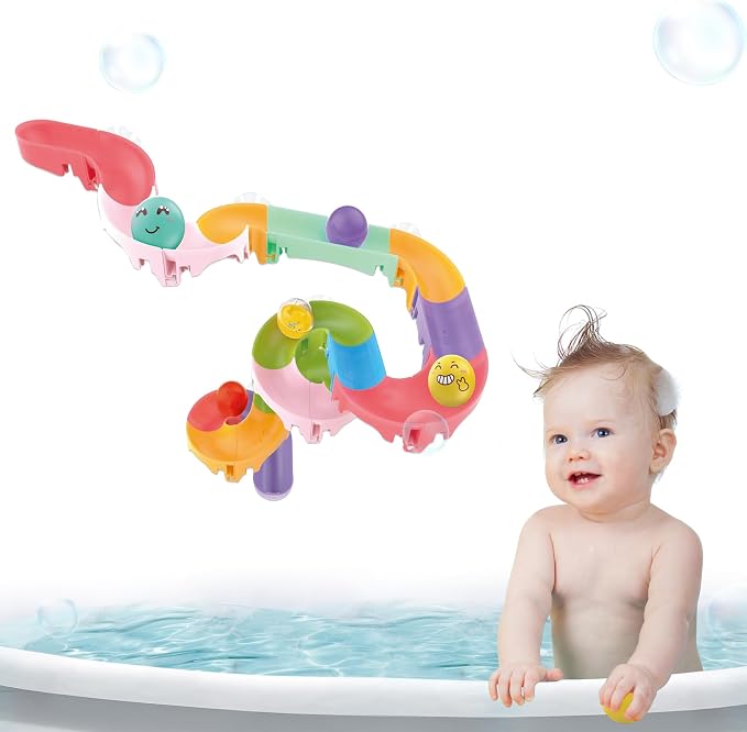 taseyok Toddler Bath Toys, Bathtub Toys Ball Slide Track, DIY Shower Toys with Suction Cups, Christmas Birthday Bath Fun Time Gifts Toys for Girls and Boys Age 2 3 4 5 6