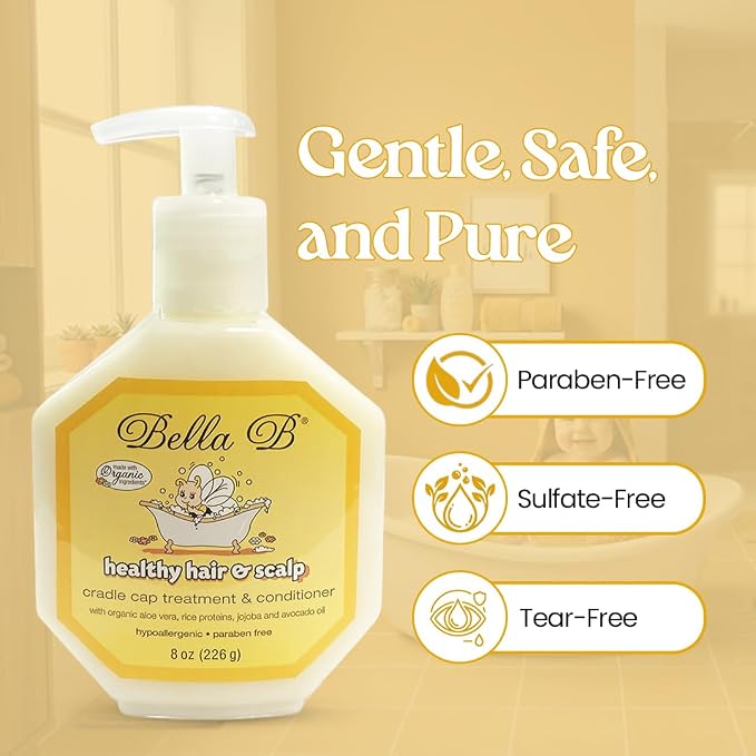 Bella B Naturals Healthy Hair & Scalp Baby Cradle Cap Treatment 8 oz - Cradle Cap Treatment For Babies - Baby Conditioner Silky - Cradle Cap Treatment For Toddlers - Natural Conditioner For Babies